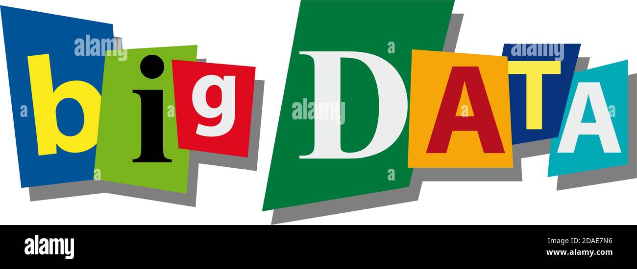 big data, word and text cut from paper, in flat design Stock Vector