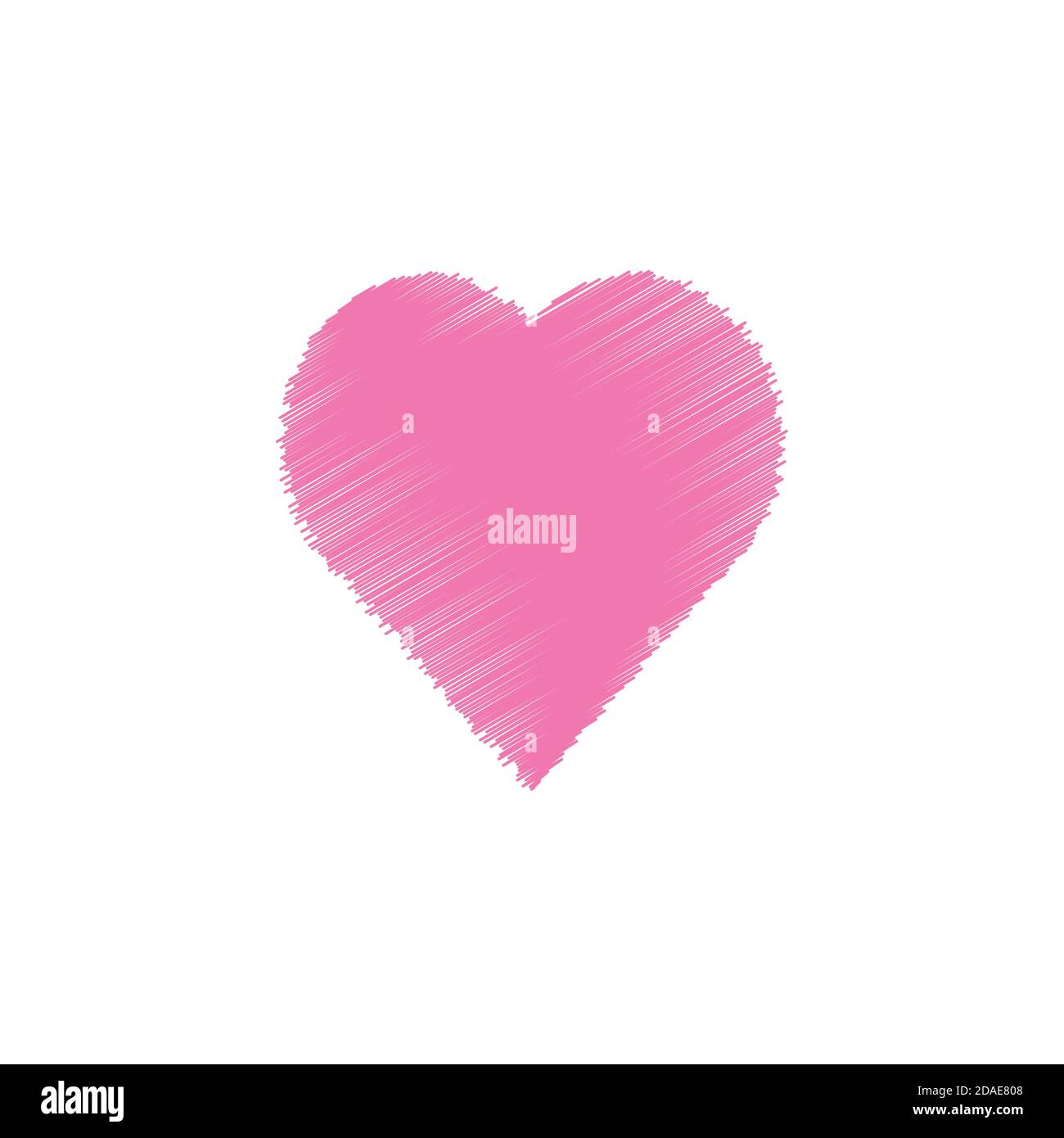 Valentine day hand drawn scribbled pink heart on white background, line ...