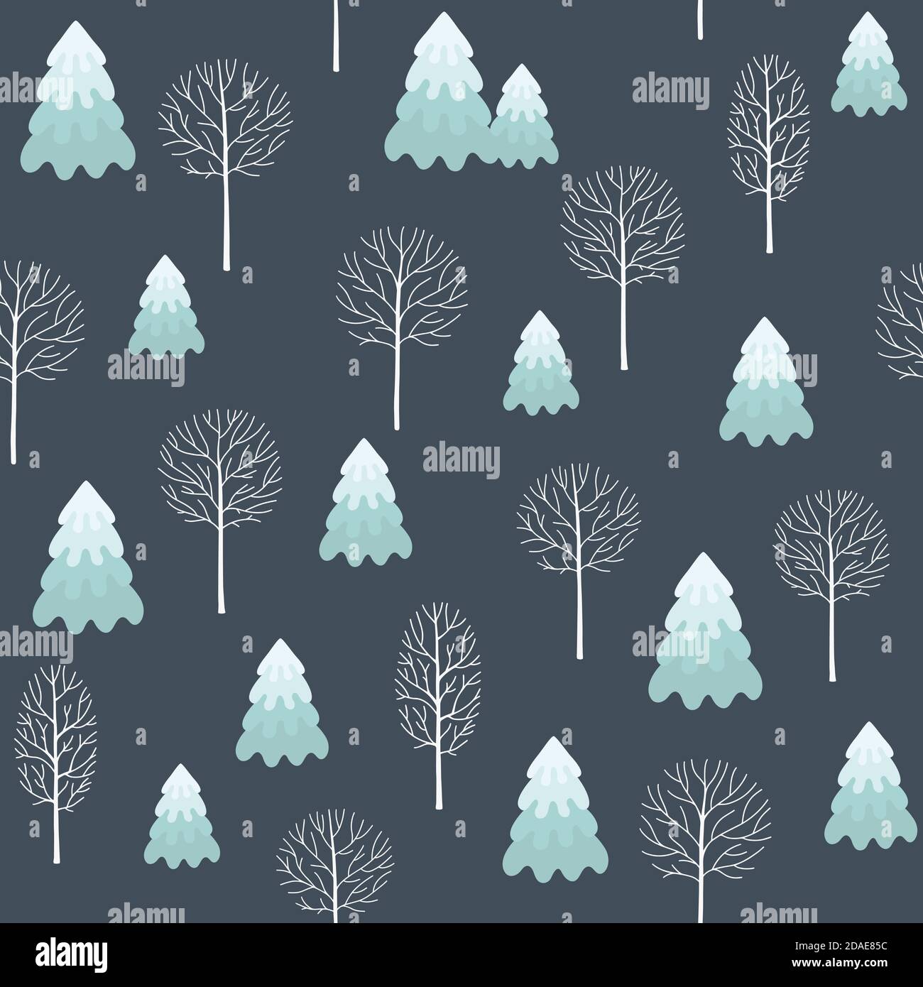 Winter seamless Christmas pattern for design packaging paper, postcard, textiles. The pattern with the image of fir-trees, trees, covered with snow Stock Vector