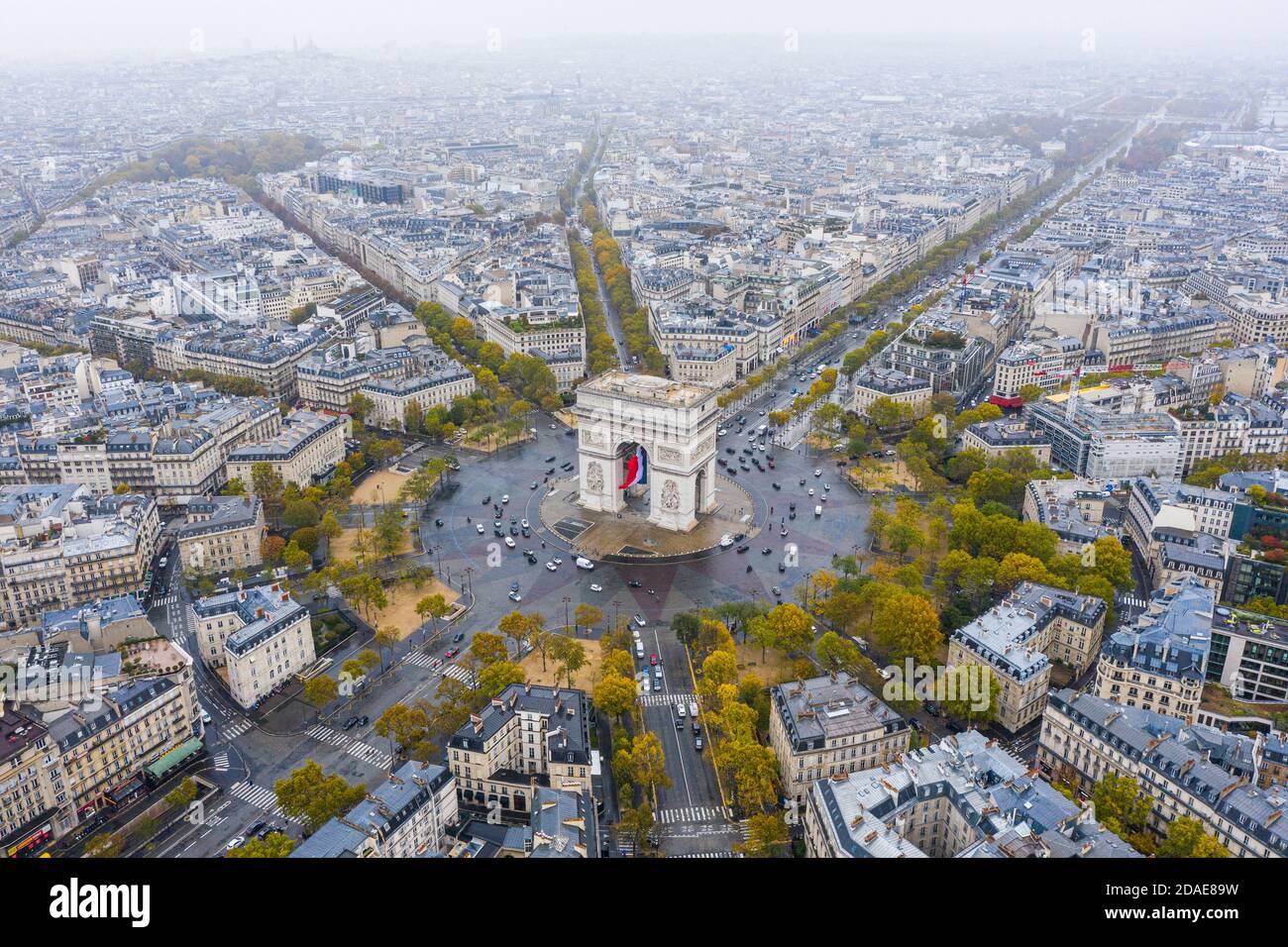 Aerial view of Arc de Triomphe, Paris Stock Photo