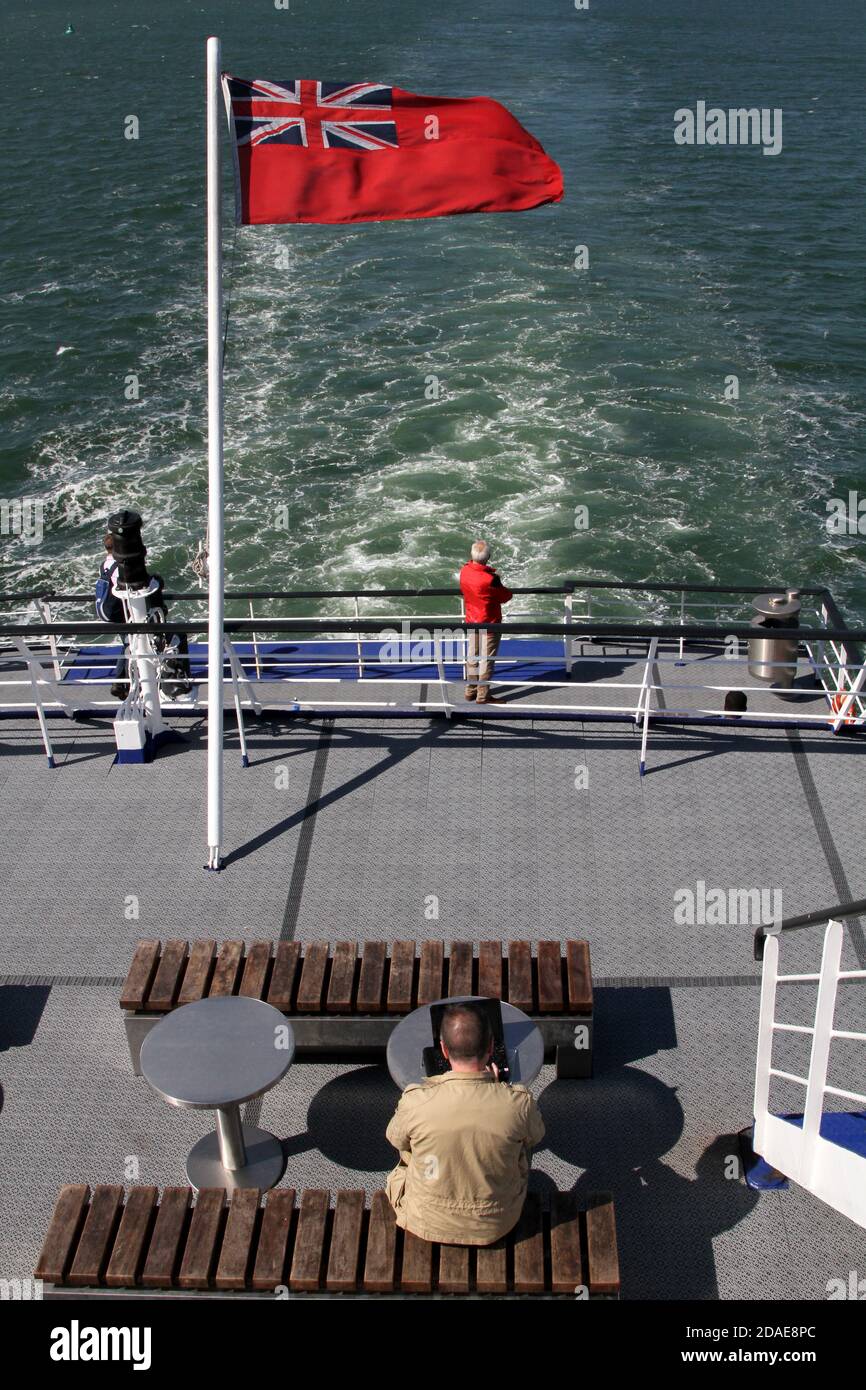 View of Ayrshire from Stena Caledonian Irish Ferry in Loch Ryan sailing from Stranraer to