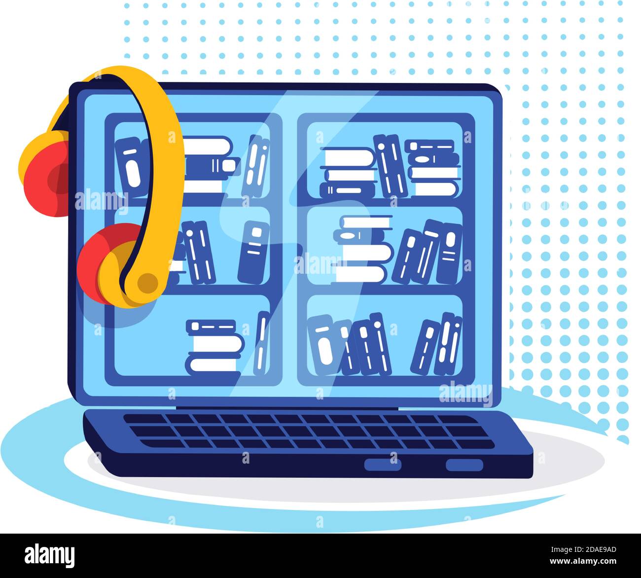 Laptop with ebook platform flat color vector object Stock Vector