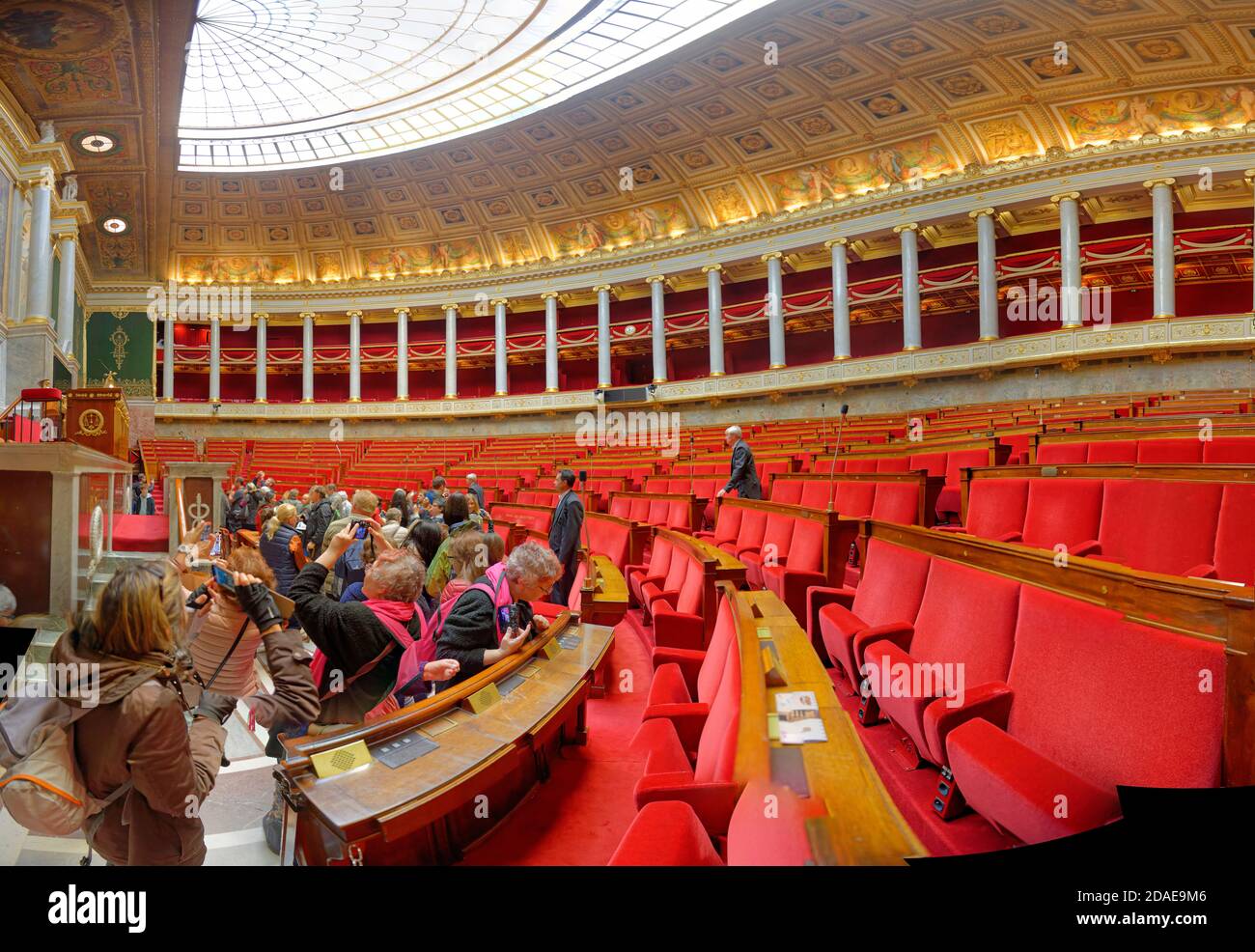 France, Ile-De-France, Paris, area listed as World Heritage by UNESCO, Bourbon palace, seat of the french National Assembly, the hemicycle Stock Photo