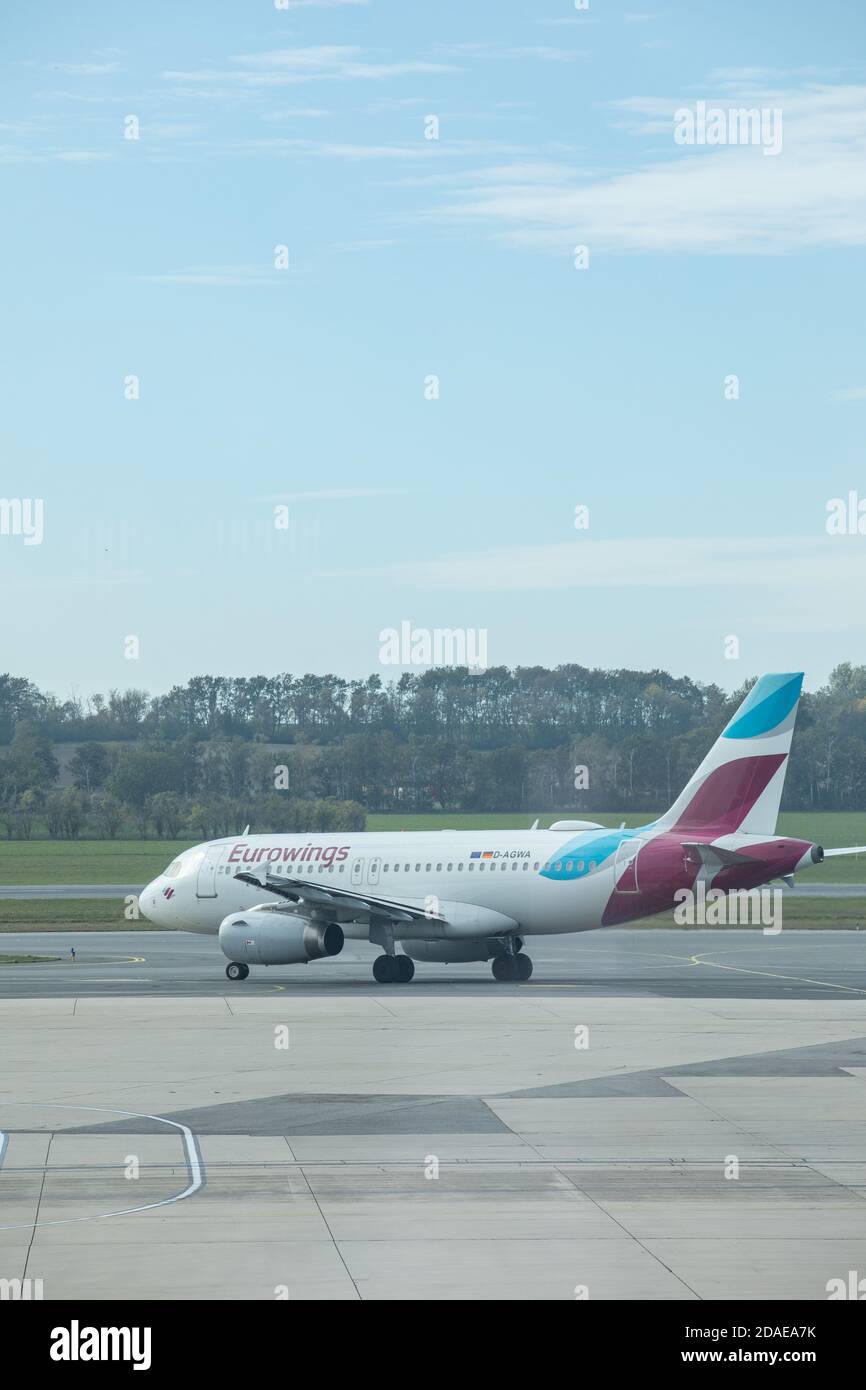 Stuttgart, Germany - October 4, 2020: Eurowings Europe Airbus A320 airplane at Stuttgart Airport in Germany. Airbus is a European aircraft manufacture Stock Photo