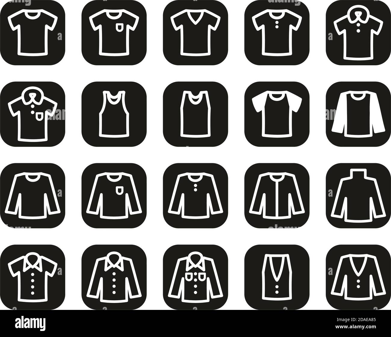 Shirt Icons White On Black Flat Design Set Big Stock Vector Image & Art ...
