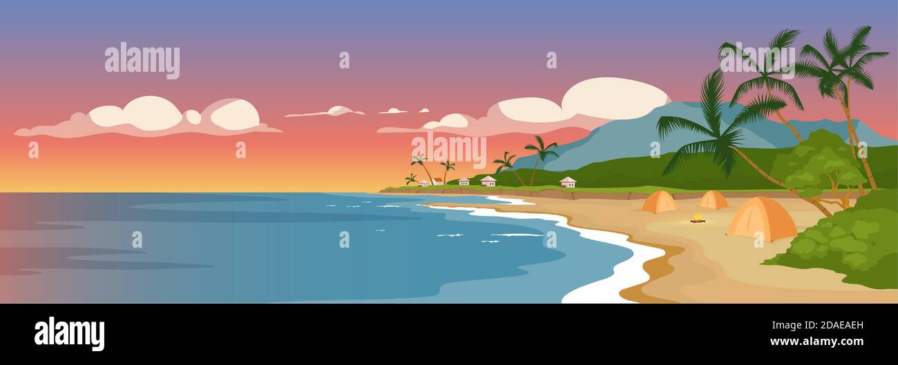Tropical sandy beach flat color vector illustration Stock Vector Image ...