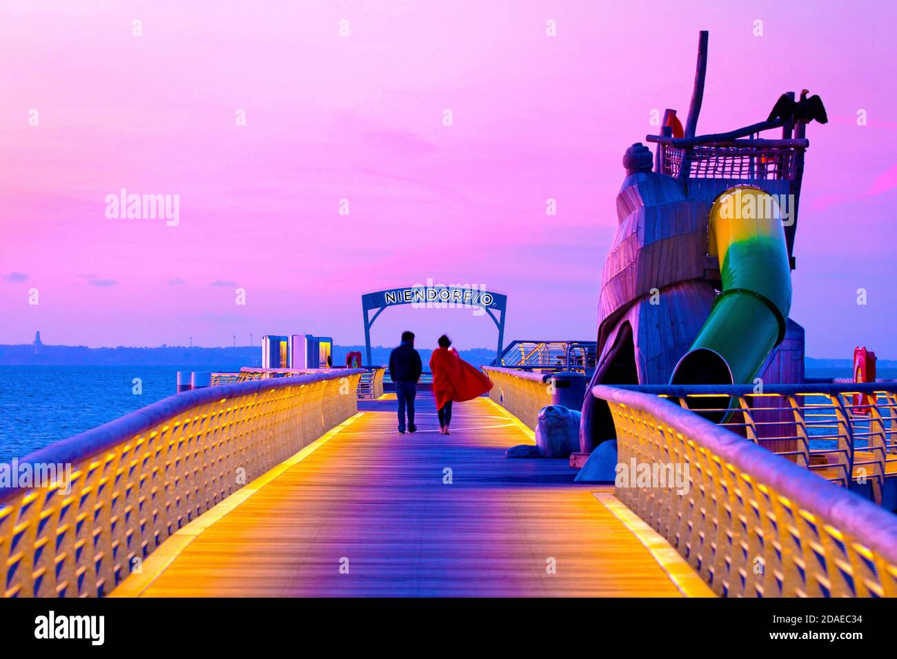 Germany, Schleswig-Holstein, Niendorf. Pier in the evening Stock Photo