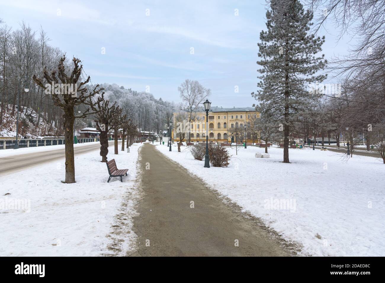 Krynica Zdroj town center on winter day Stock Photo