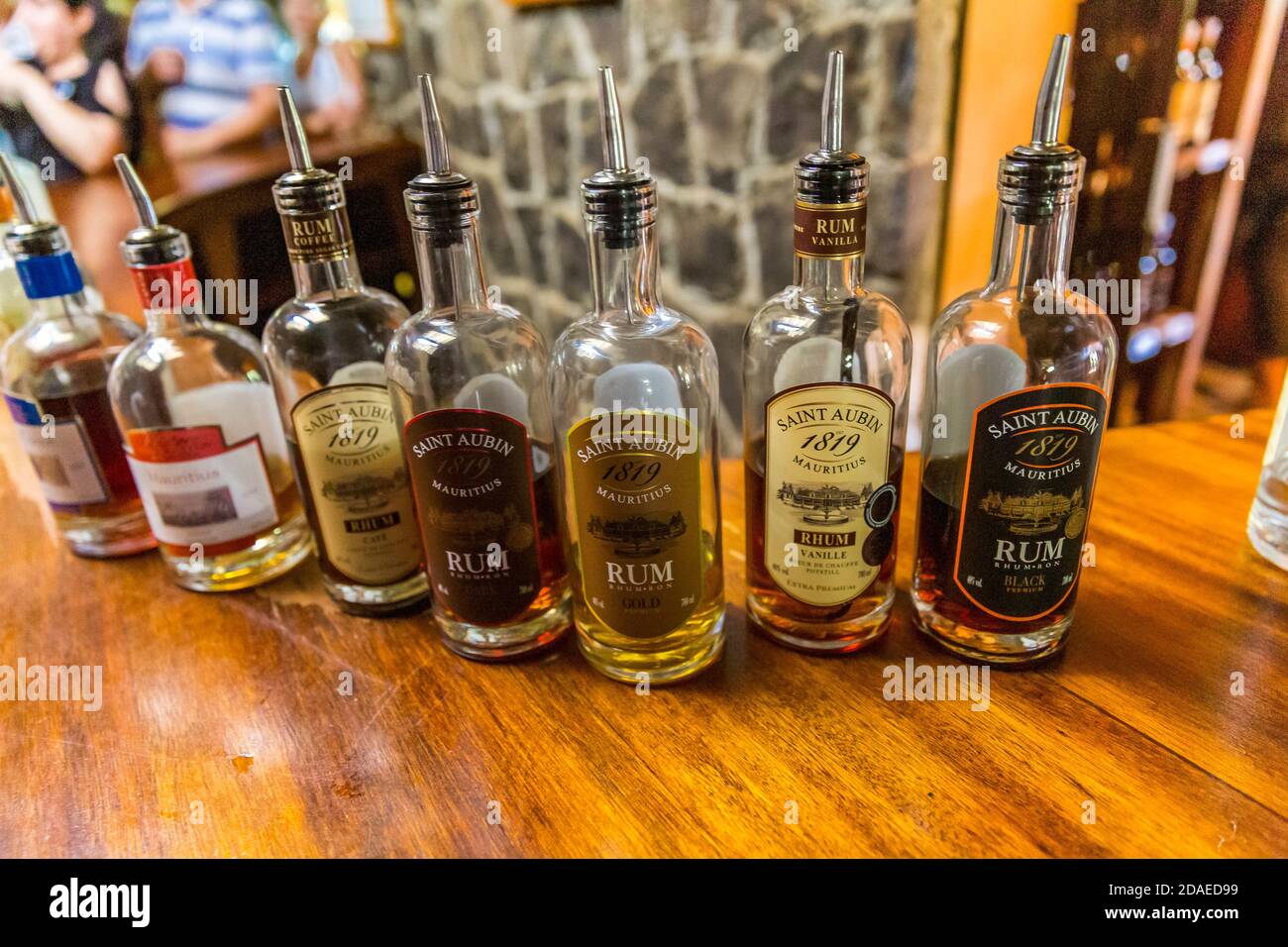 Different types of rum, rum distillery Le Saint Aubin, founded in 1819, colonial-style house, Saint Aubin, Mauritius, Africa, Indian Ocean Stock Photo