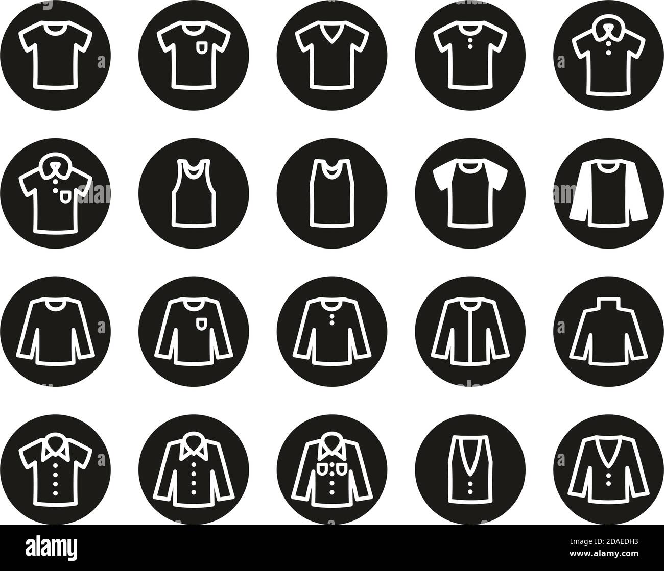 Shirt Icons White On Black Flat Design Circle Set Big Stock Vector ...