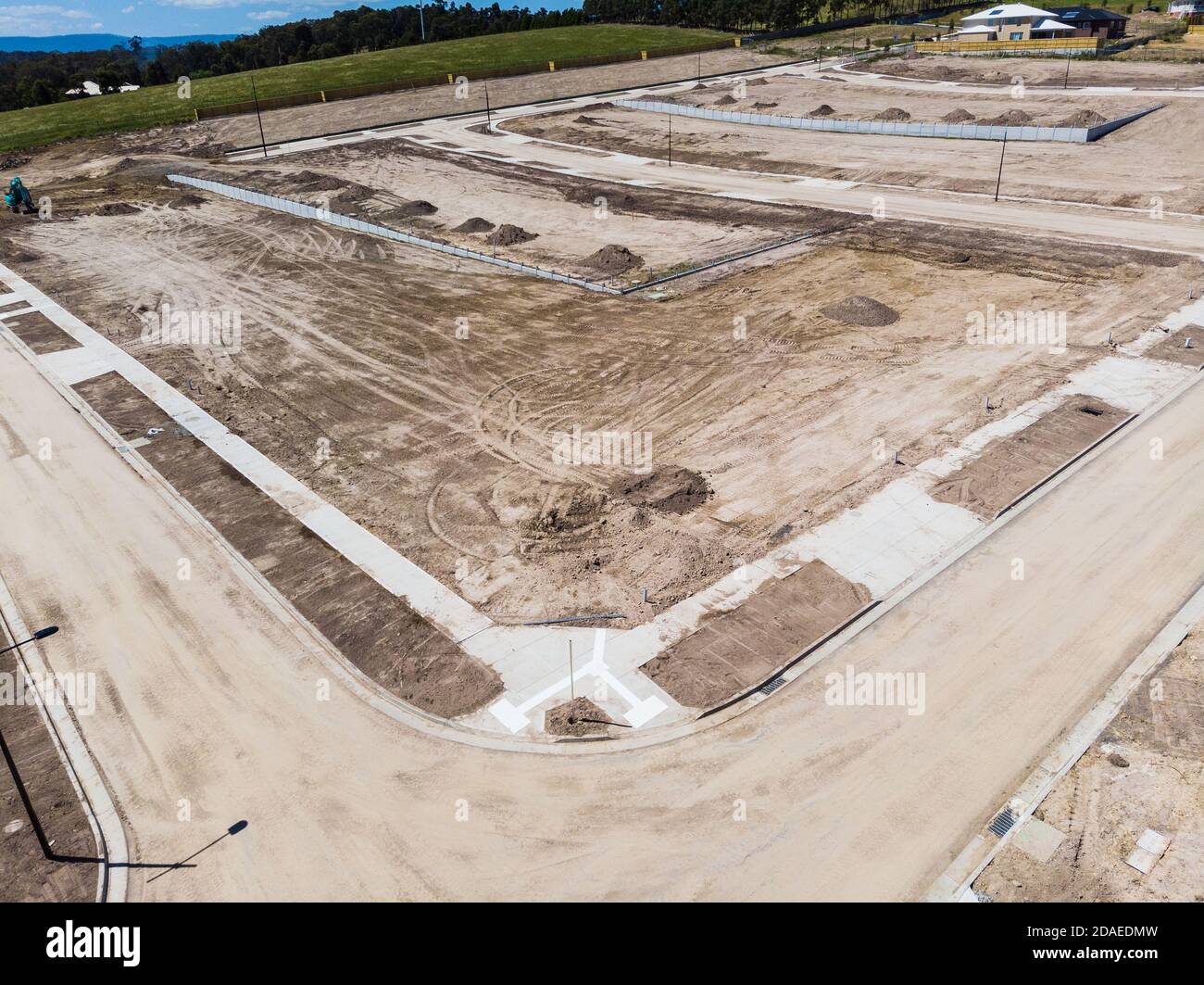 Aerial shots of a developing housing estate in the outer suburbs of