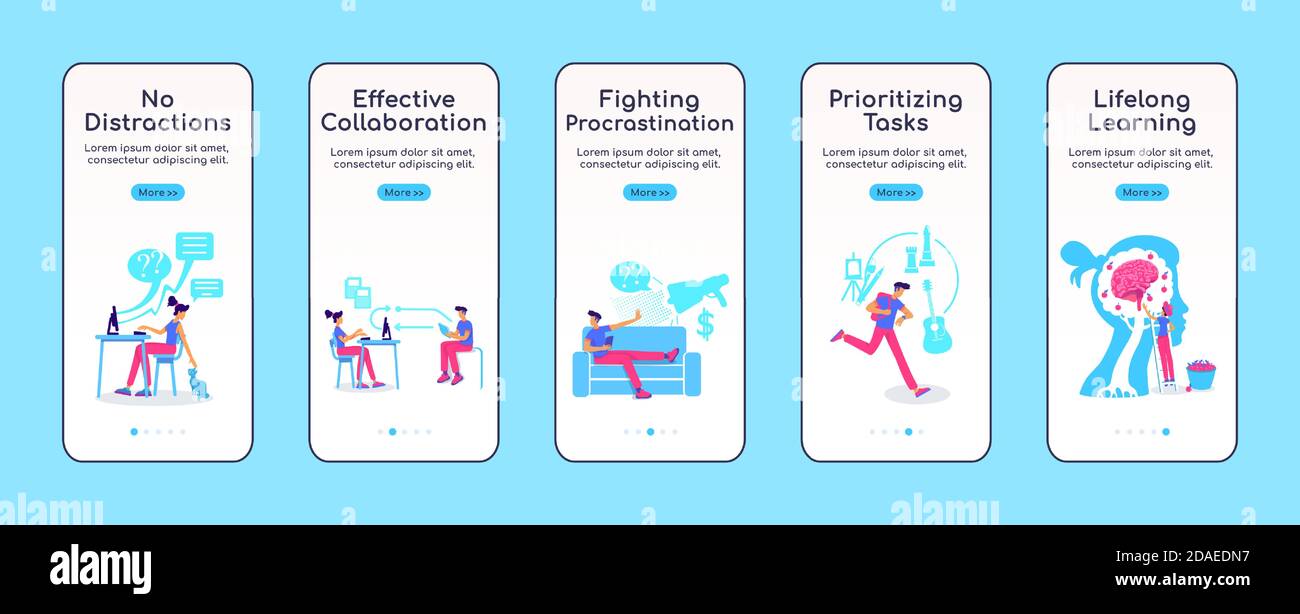 Improving work efficiency onboarding mobile app screen flat vector template Stock Vector