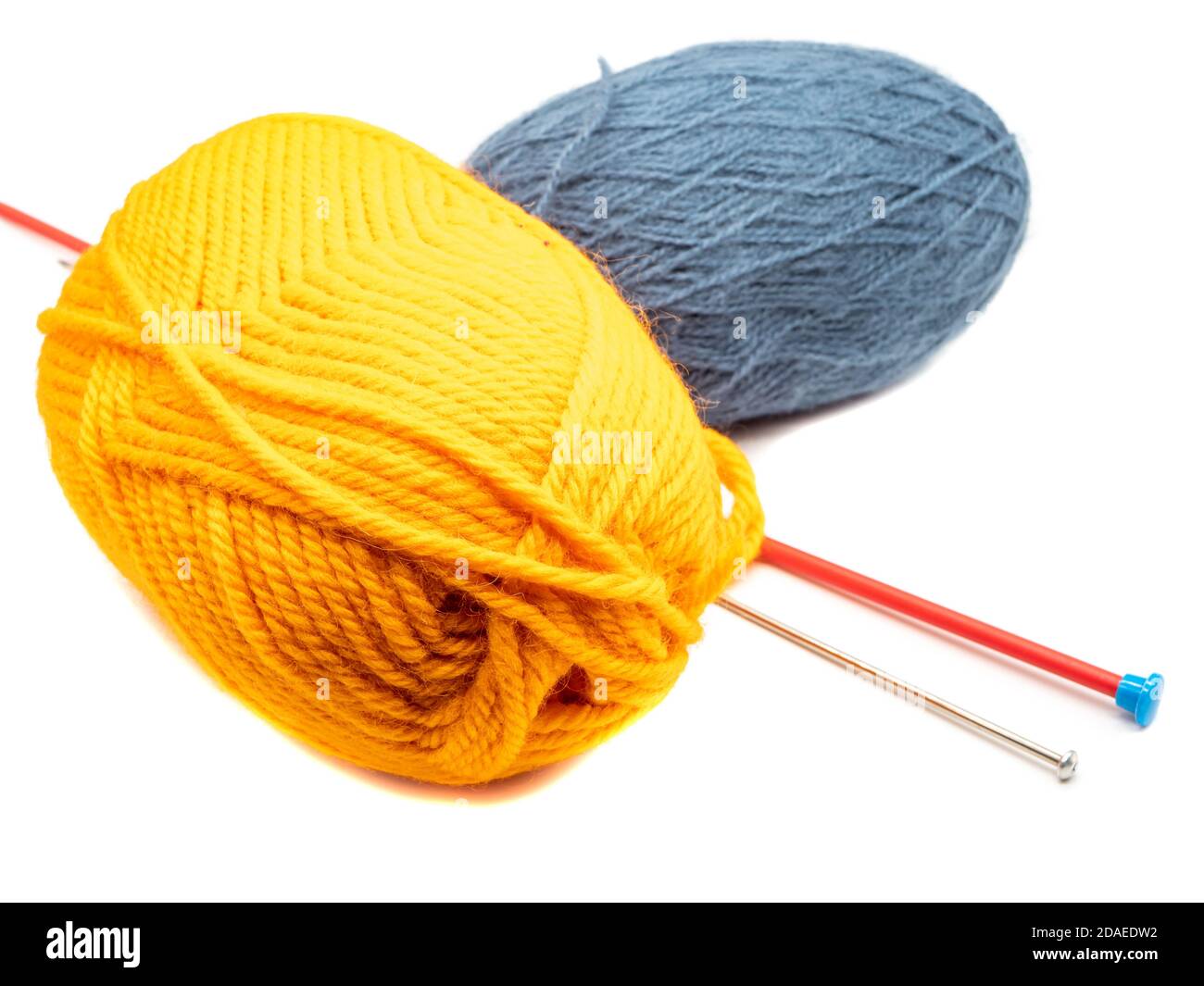 Wool and yarn with knitting needle isolated Stock Photo