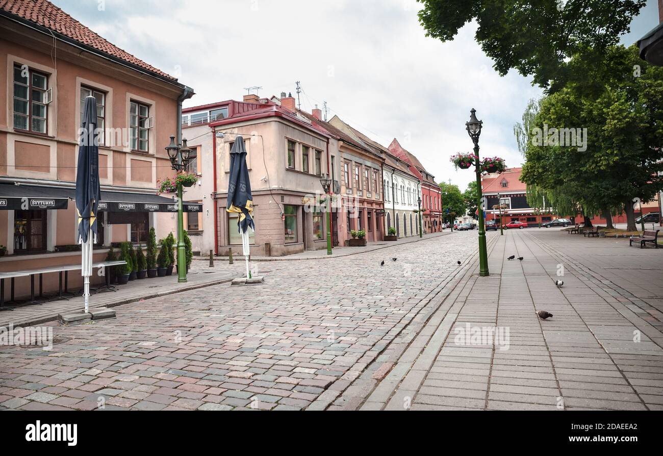 KAUNAS, LITHUANIAN - Jul, 12, 2015:  Early morning on the streets of Kaunas old town. There are a lot of surviving Gothic, Renaissance and Baroque bui Stock Photo