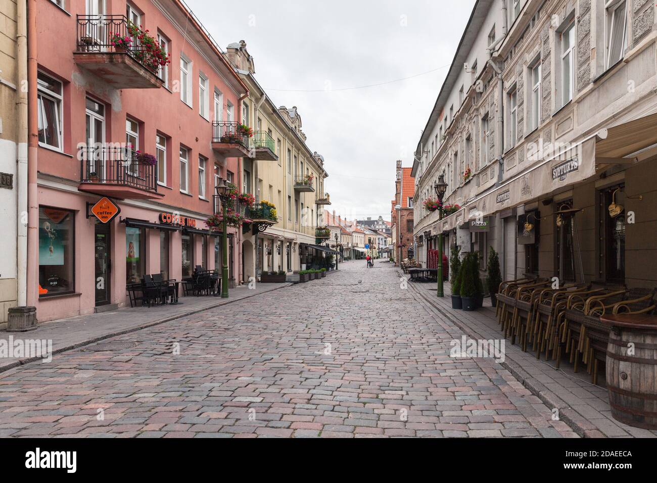 KAUNAS, LITHUANIAN - Jul, 12, 2015:  Streets of Kaunas old town located to the east of confluence of Nemunas and Neris rivers. There are a lot of surv Stock Photo