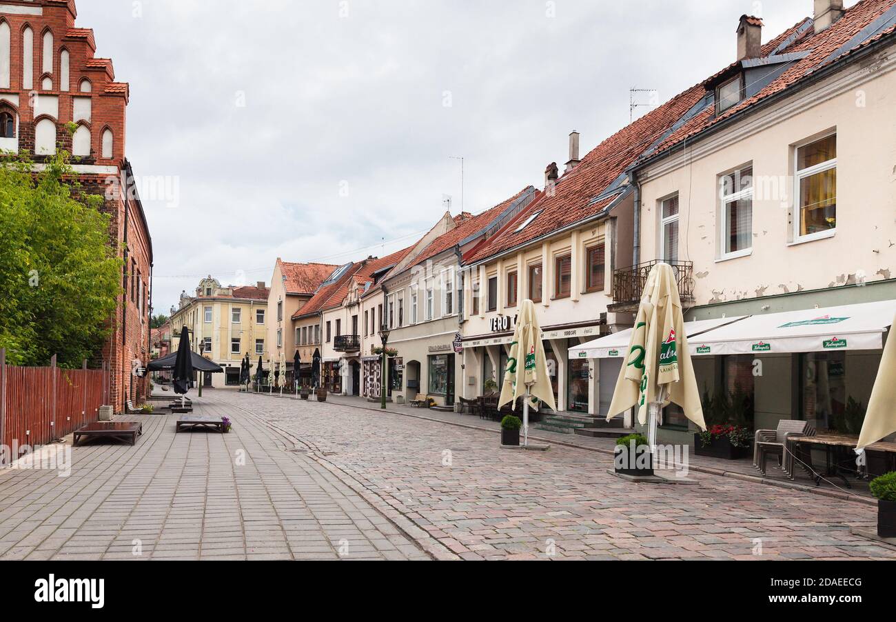 KAUNAS, LITHUANIAN - Jul, 12, 2015:  Early morning on the streets of Kaunas old town. There are a lot of surviving Gothic, Renaissance and Baroque bui Stock Photo