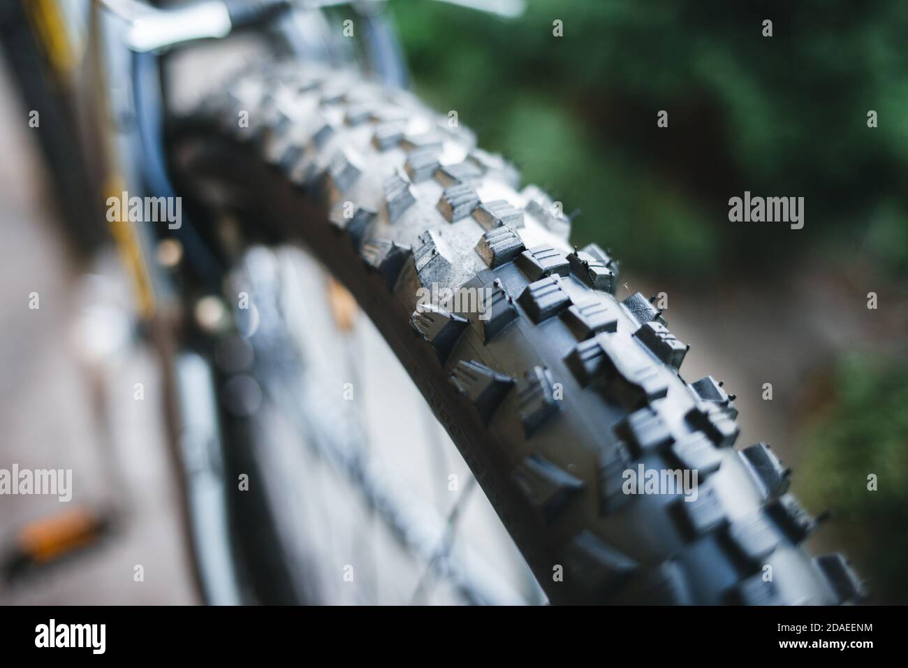 Bicycle rubber before and after cleaning. Tire care concept Stock Photo