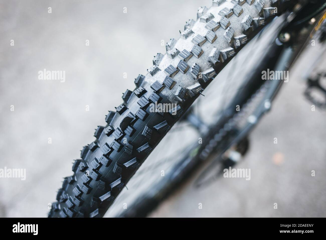 Bicycle rubber before and after cleaning. Tire care concept Stock Photo