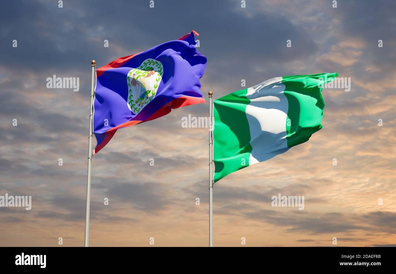 Beautiful national state flags of Nigeria and Belieze together at the ...