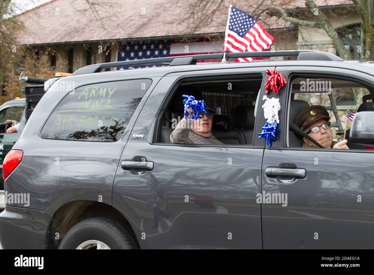 Veterans Car Parade held in Lexington, MA USA on Wednesday, November 11, 2020. Stock Photo