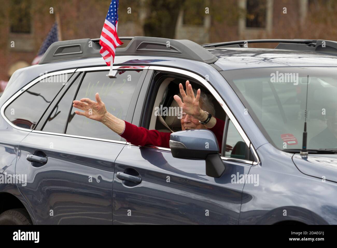 Veterans Car Parade held in Lexington, MA USA on Wednesday, November 11, 2020. Stock Photo