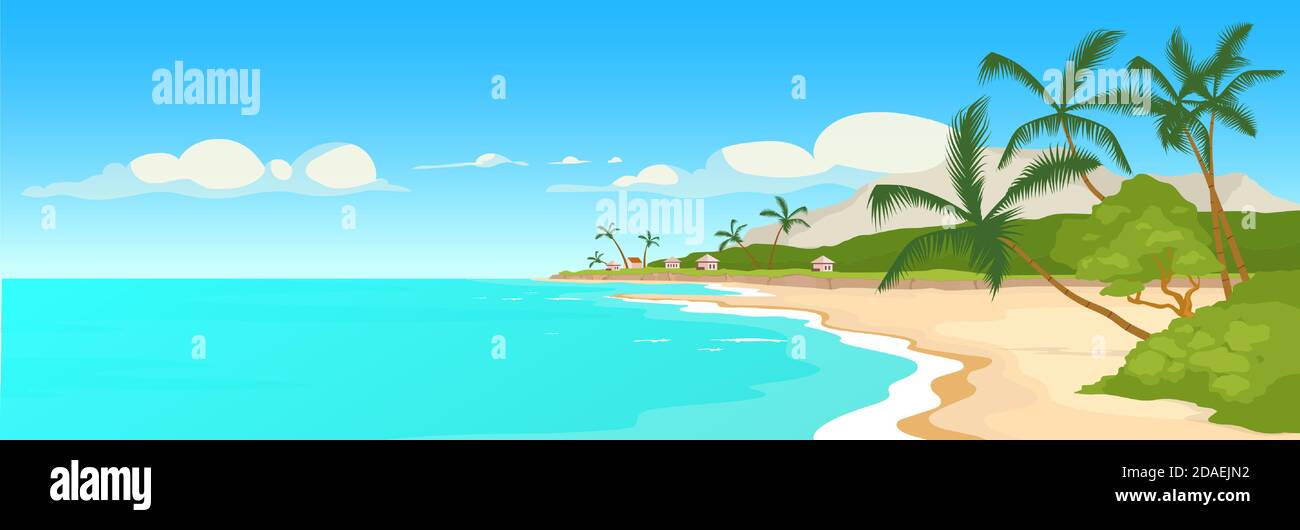 Tropical sandy beach flat color vector illustration Stock Vector Image ...