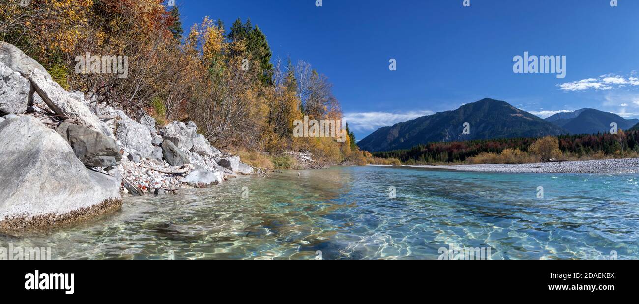 geography / travel, Germany, Bavaria, Lenggries, Upper Isar at Vorderriss, Lenggries, Upper Bavaria, Additional-Rights-Clearance-Info-Not-Available Stock Photo