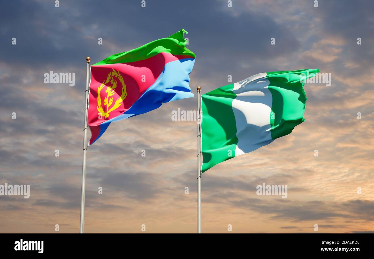 Beautiful national state flags of Nigeria and Eritrea together at the ...
