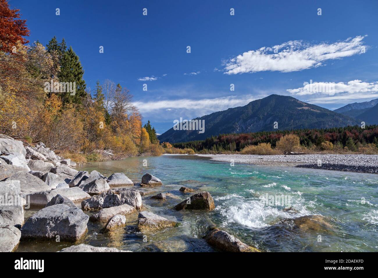 geography / travel, Germany, Bavaria, Lenggries, Upper Isar at Vorderriss, Lenggries in Upper Bavaria, Additional-Rights-Clearance-Info-Not-Available Stock Photo