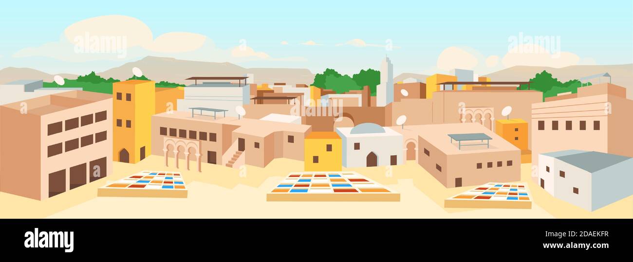 Old arab city flat color vector illustration Stock Vector