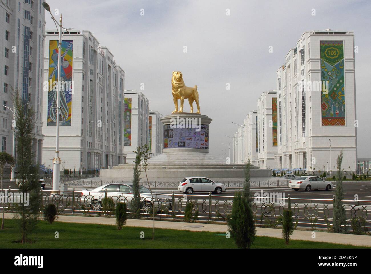 A view shows a statue of a Turkmen shepherd dog, locally known as Alabai, in Ashgabat, Turkmenistan November 10, 2020. Picture taken November 10, 2020. REUTERS/Vyacheslav Sarkisyan Stock Photo