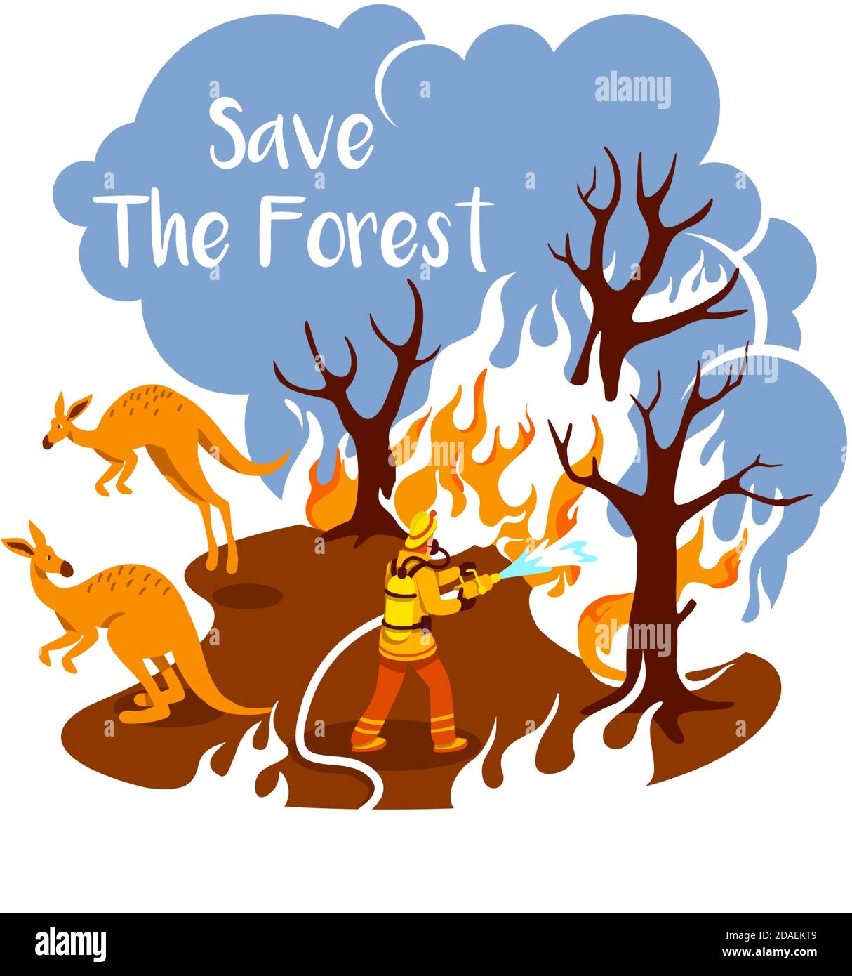 Blazing woods 2D vector web banner, poster Stock Vector