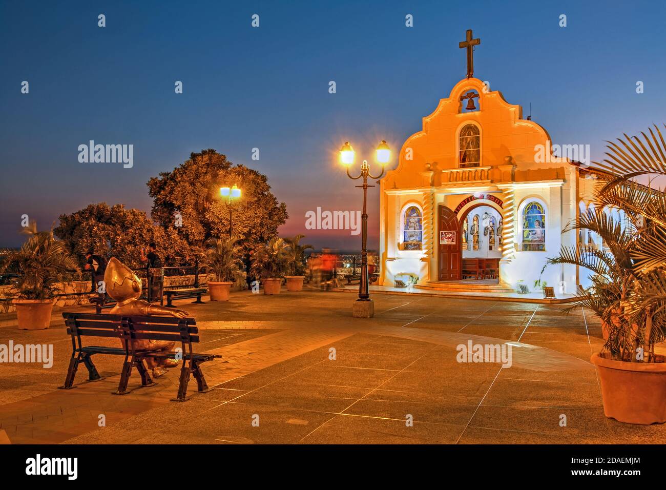 Chapel of Santa Ana on Santa Ana Hill during a beautiful sunset in Guayaquil, Ecuador. Stock Photo