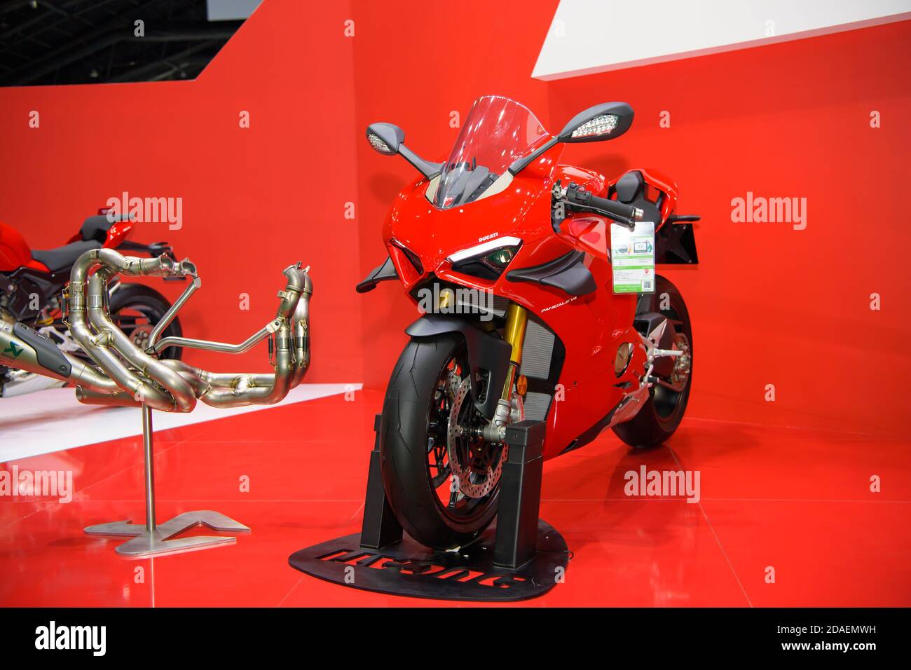 Ducati Panigale V4 Motorcycles on display at THE 41st BANGKOK INTERNATIONAL MOTOR SHOW 2020 on July 14, 2020 in Nonthaburi, Thailand. Stock Photo