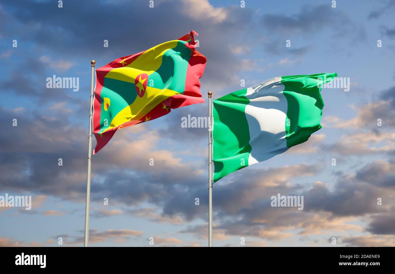 Beautiful national state flags of Grenada and Nigeria together at the ...