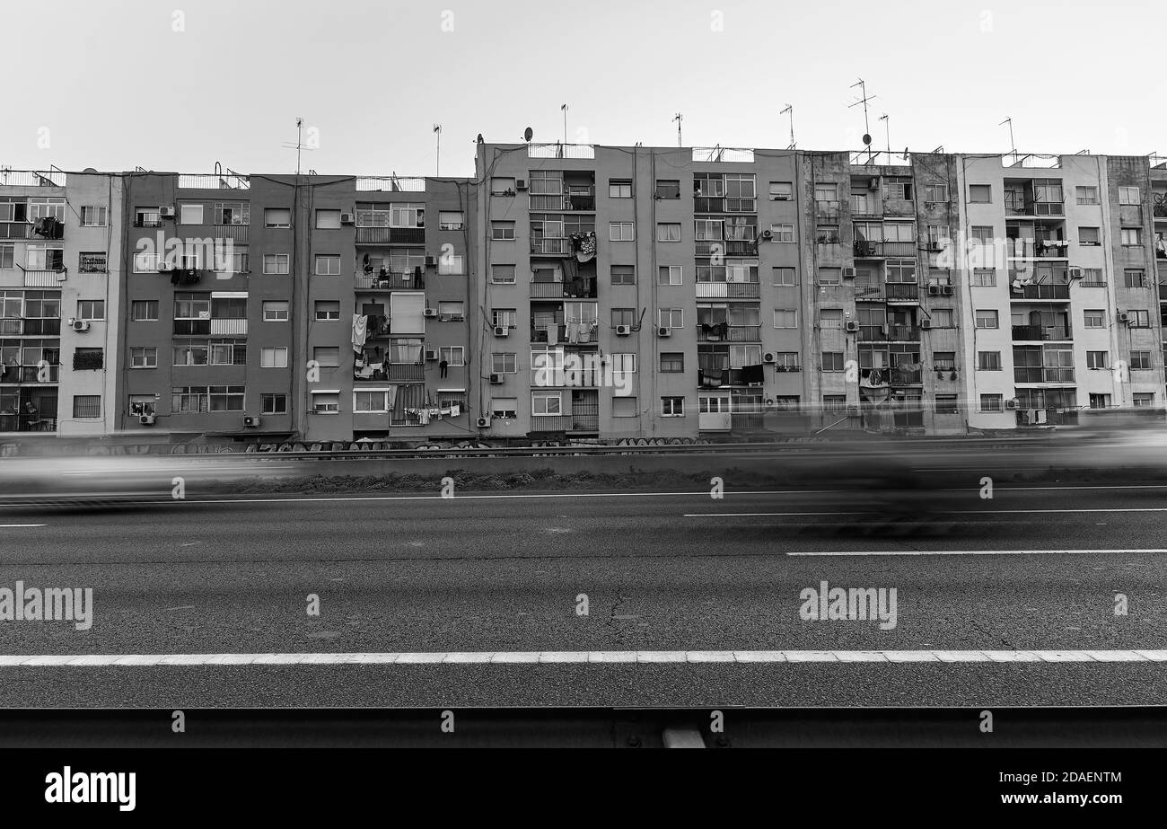 Building Facade in front of a highway Stock Photo