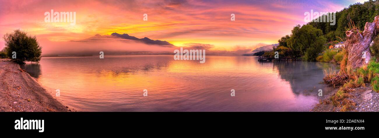 Amazing sunrise in Glenorchy Stock Photo