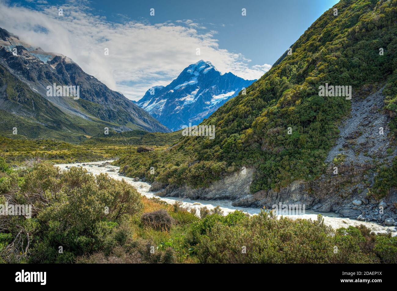 The very scenic Aoraki National Park in New Zealand. Stock Photo