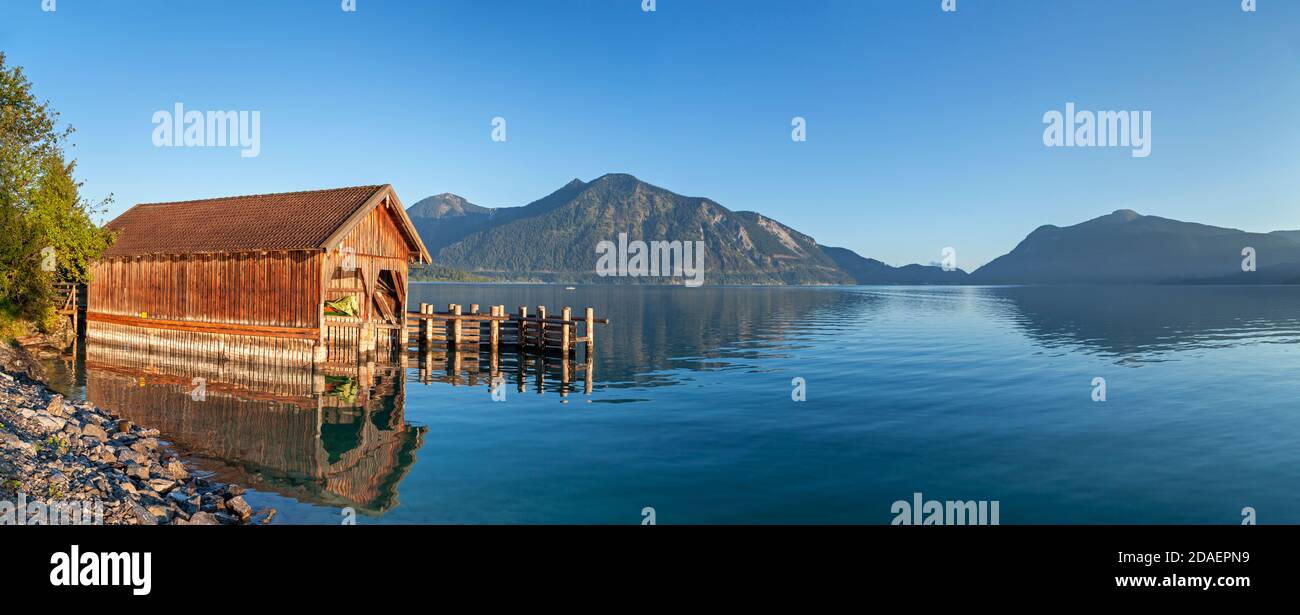 geography / travel, Germany, Bavaria, Jachenau, boat shed at Walchensee (Lake Walchen) outside of Herz, Additional-Rights-Clearance-Info-Not-Available Stock Photo