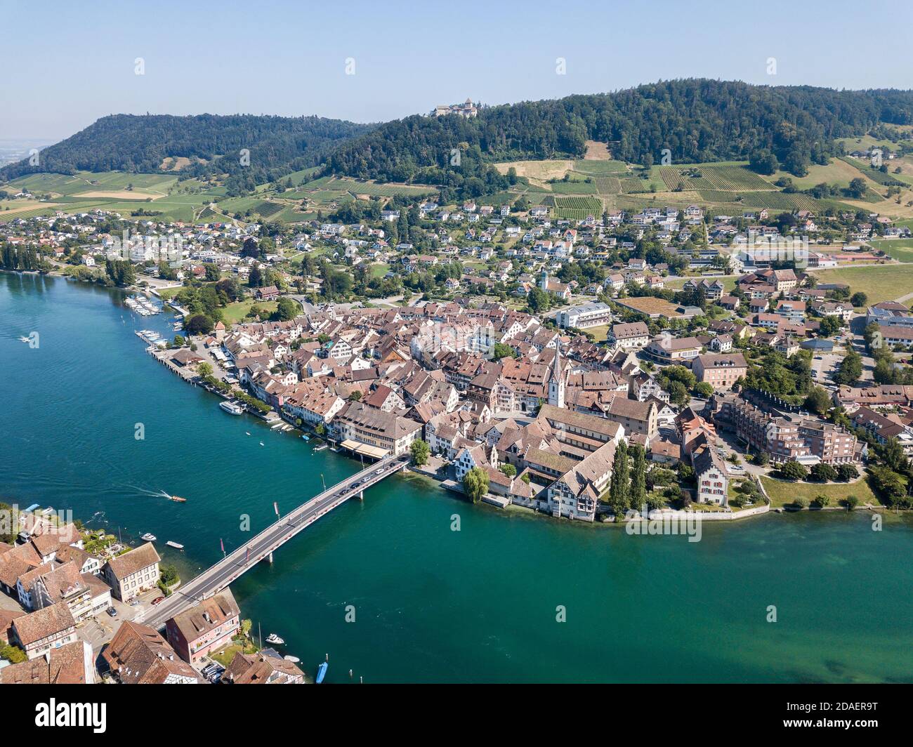 Aerial image of Swiss old town Stein am Rhein - a famous tourist destination in Switzerland Stock Photo