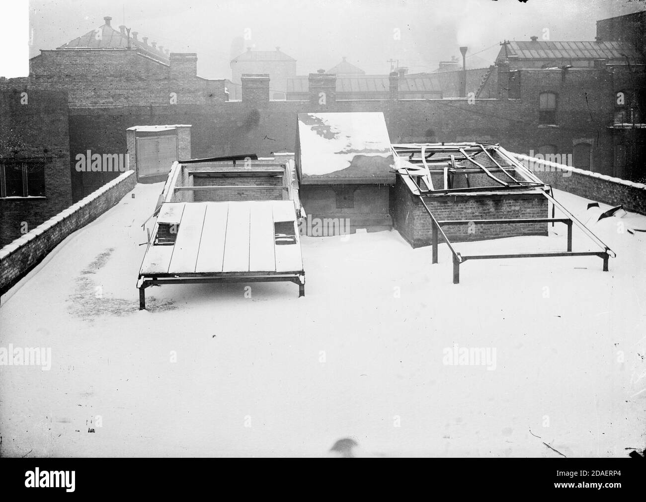 Two skylights on the roof of the Iroquois Theater building, after the Iroquois Theater fire in Chicago, Illinois, December 30, 1903. Stock Photo