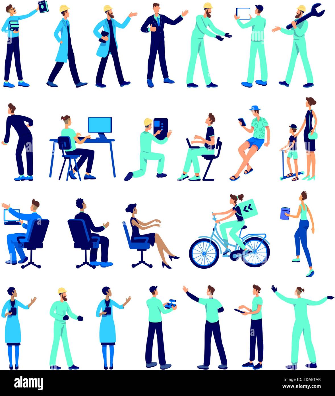 Industrial employees flat color vector faceless character set Stock Vector