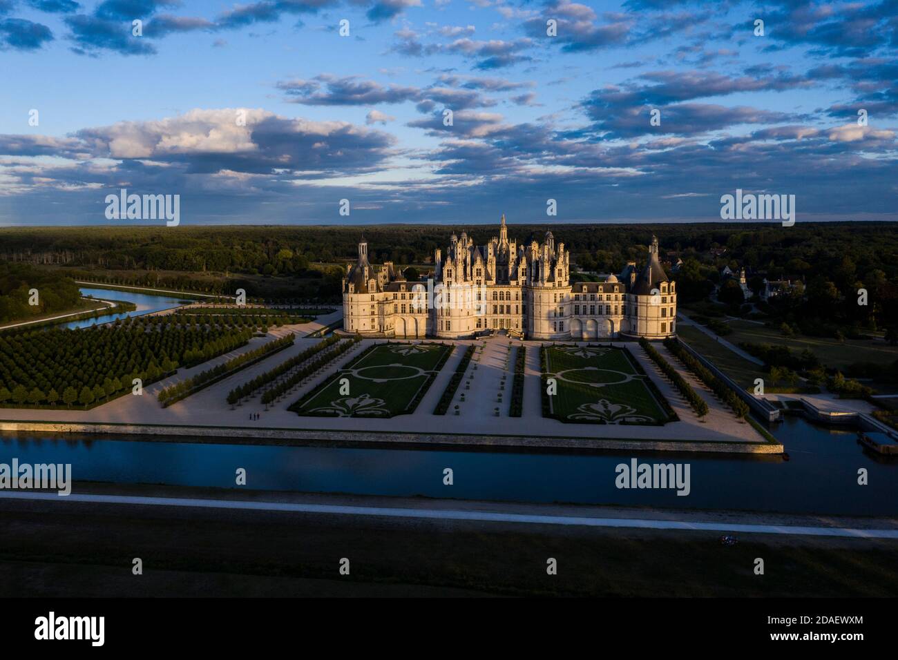 Aerial View Of The Castle Of Chambord With Its New French Gardens