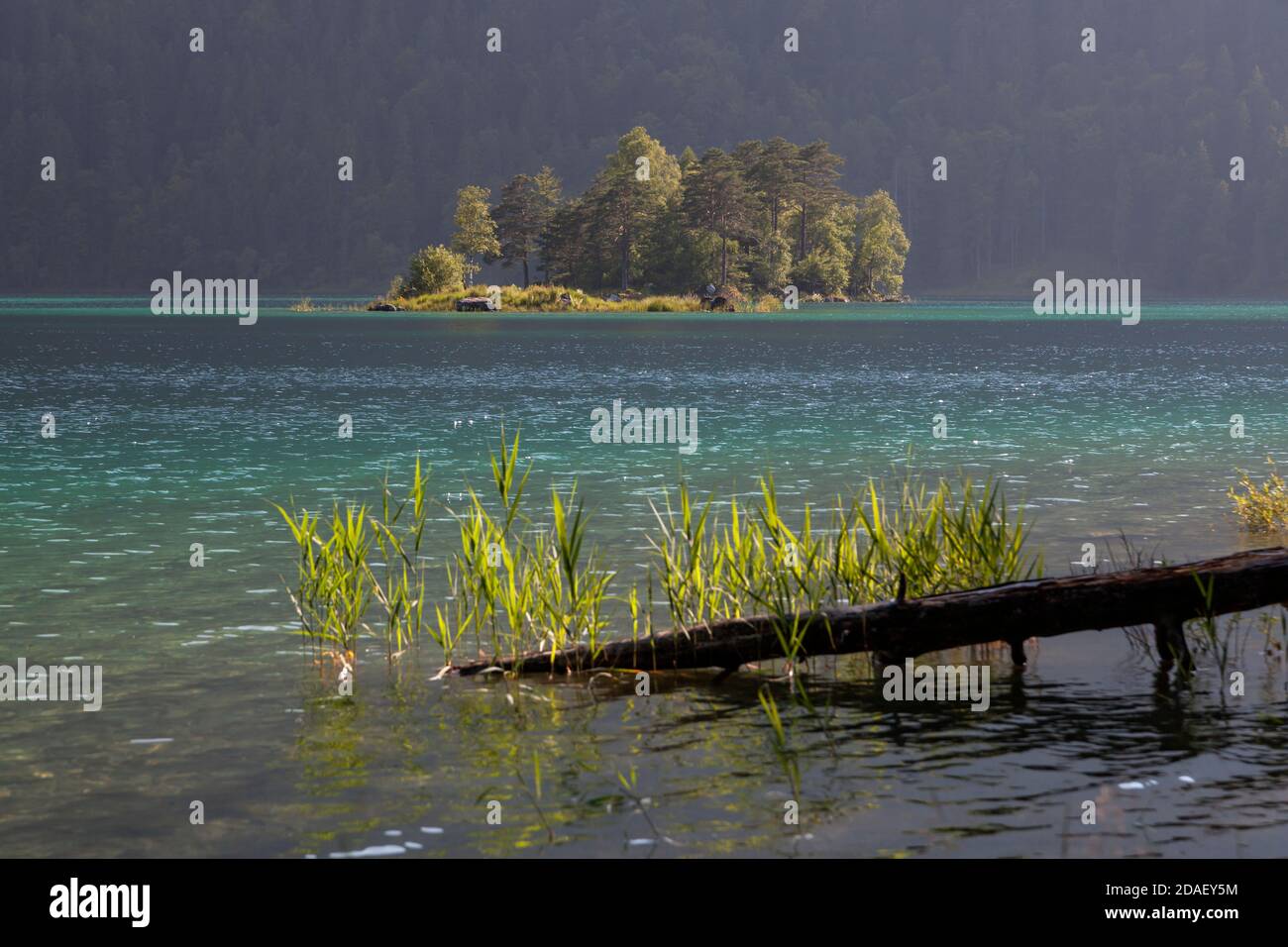 geography / travel, Germany, Bavaria, Grainau, isle in the Eibsee (lake), Grainau, Upper Bavaria, Sout, Additional-Rights-Clearance-Info-Not-Available Stock Photo