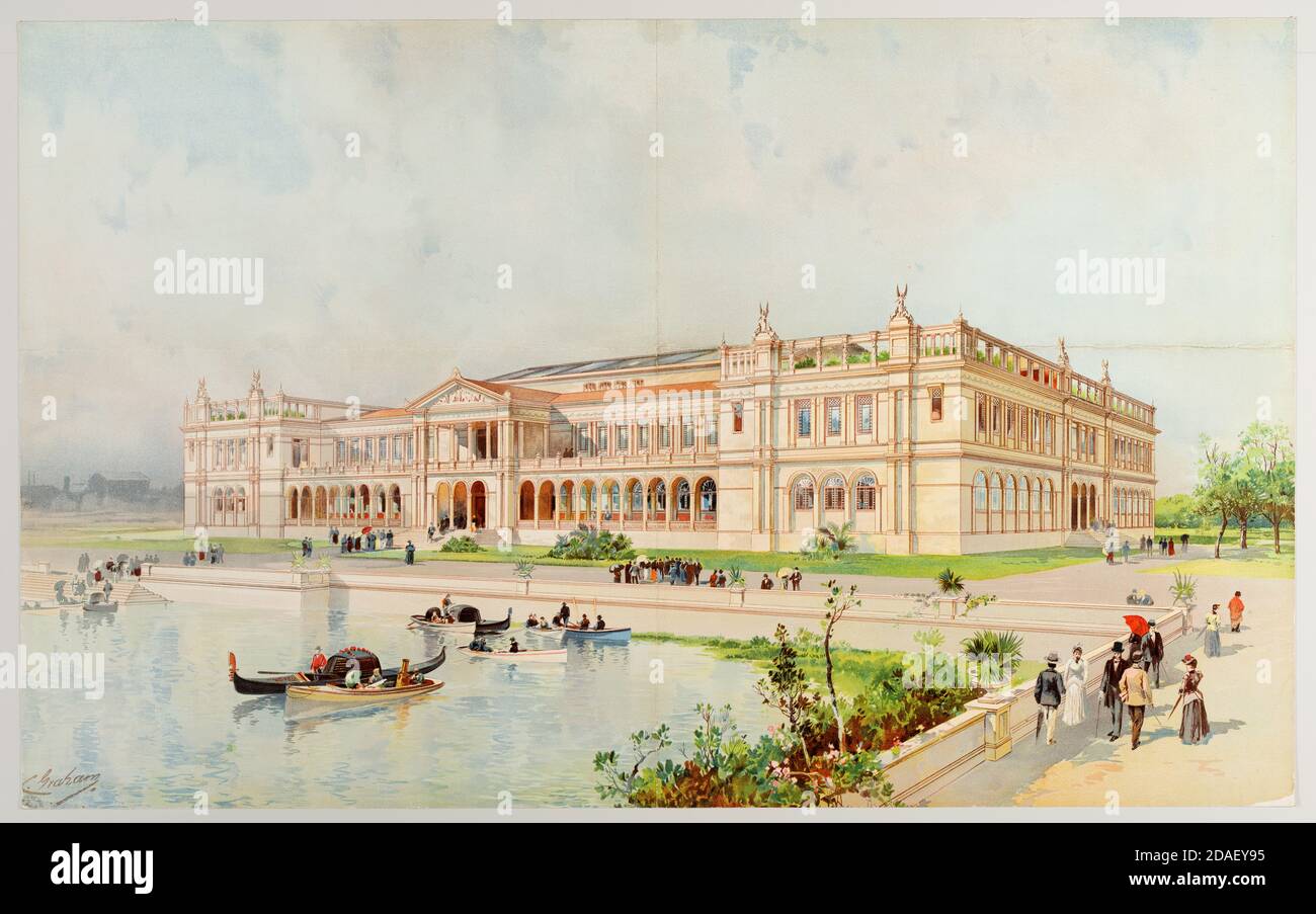 Exterior view of the Woman's Building and lagoon at the World's Columbian Exposition world's fair, Chicago, Illinois, 1893. Stock Photo