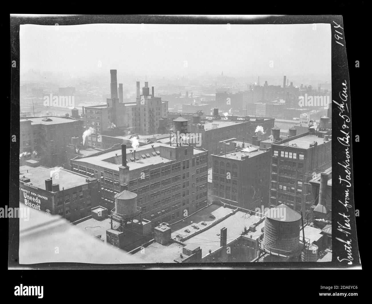 Bird's-eye view southwest from Jackson Boulevard and Fifth Avenue (Wells Street), Chicago, Illinois, 1914. Stock Photo