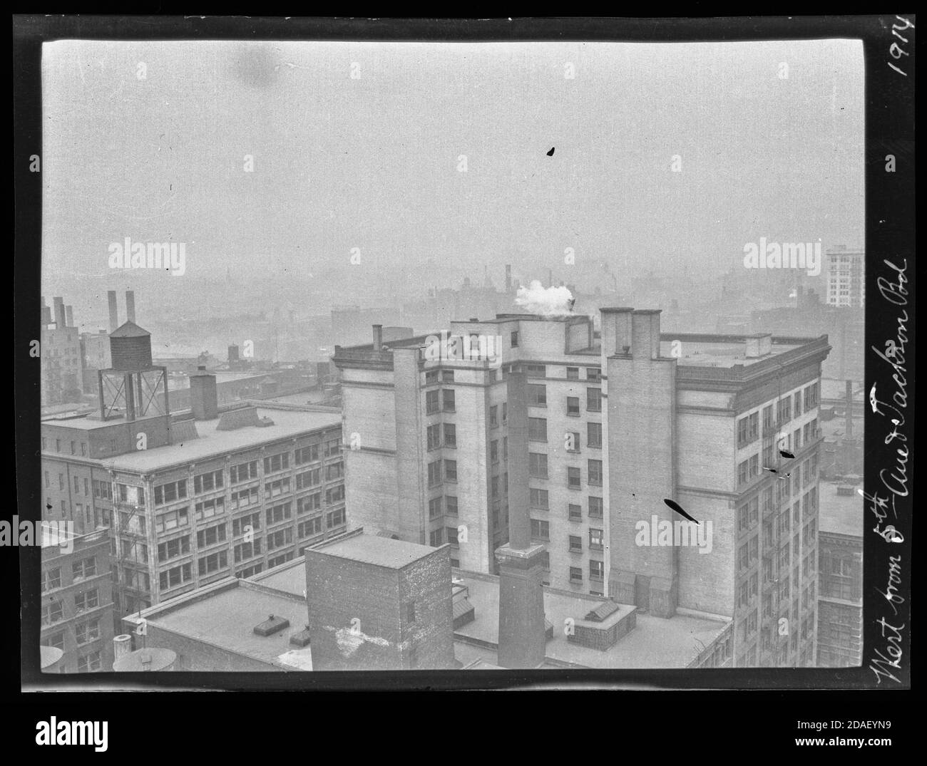 Bird's-eye view west from Jackson Boulevard and Fifth Avenue (Wells Street), Chicago, Illinois, 1914. Stock Photo