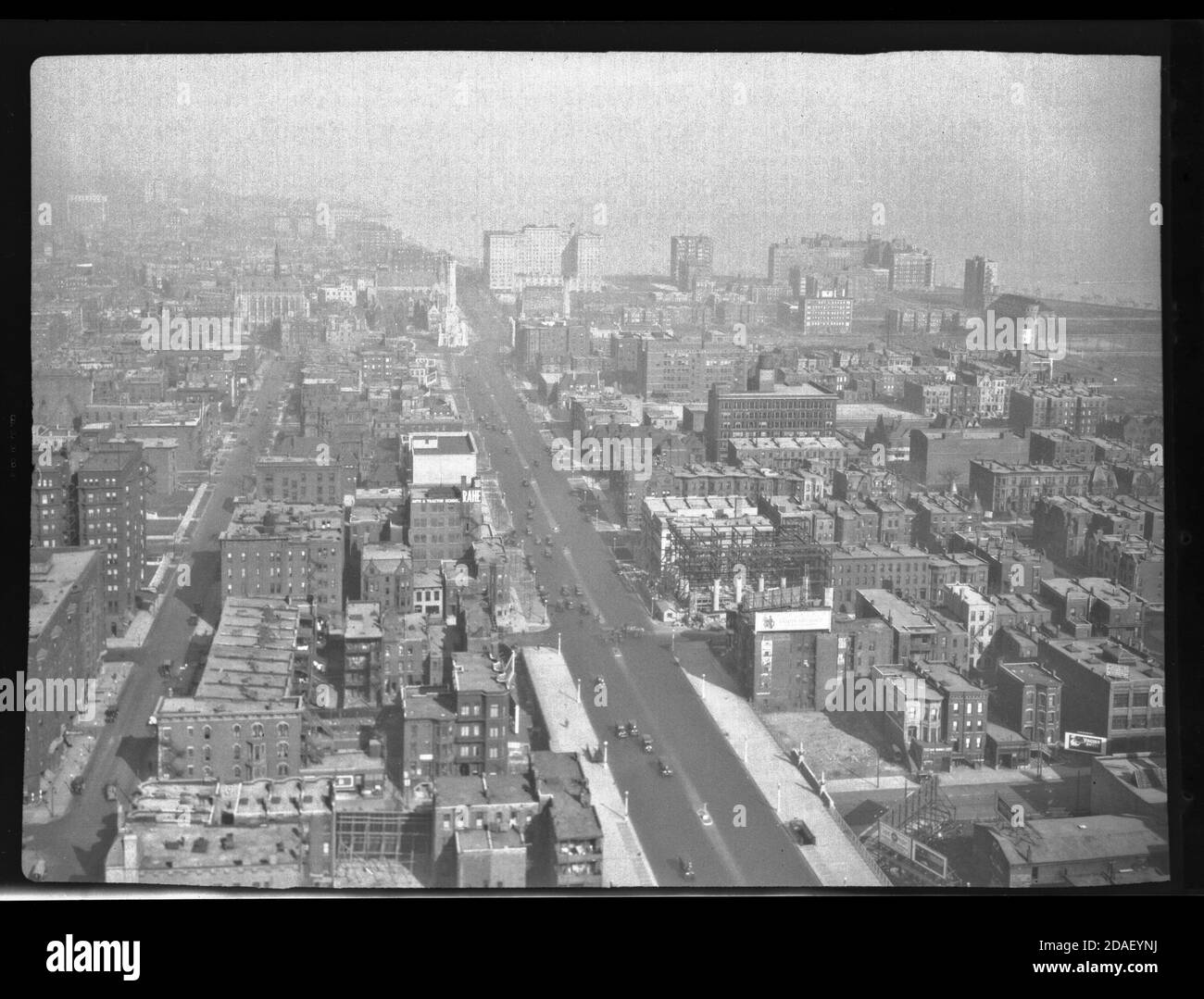Bird's-eye view north on Michigan Avenue from near the Wrigley Building, Chicago, Illinois, circa 1920. Stock Photo