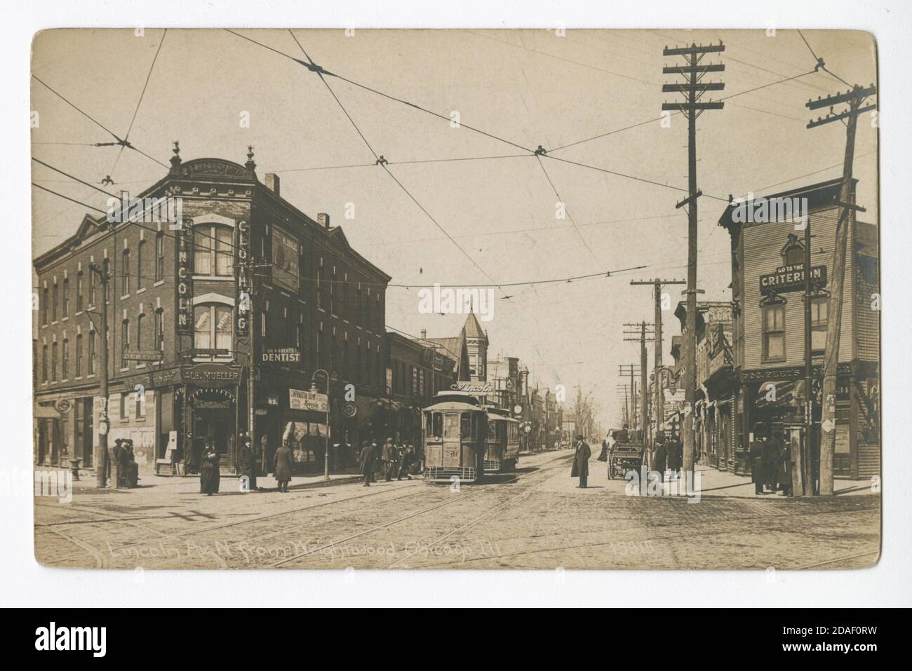 View of Lincoln Avenue, north from Wrightwood Avenue, Chicago, Illinois, circa 1910. Stock Photo