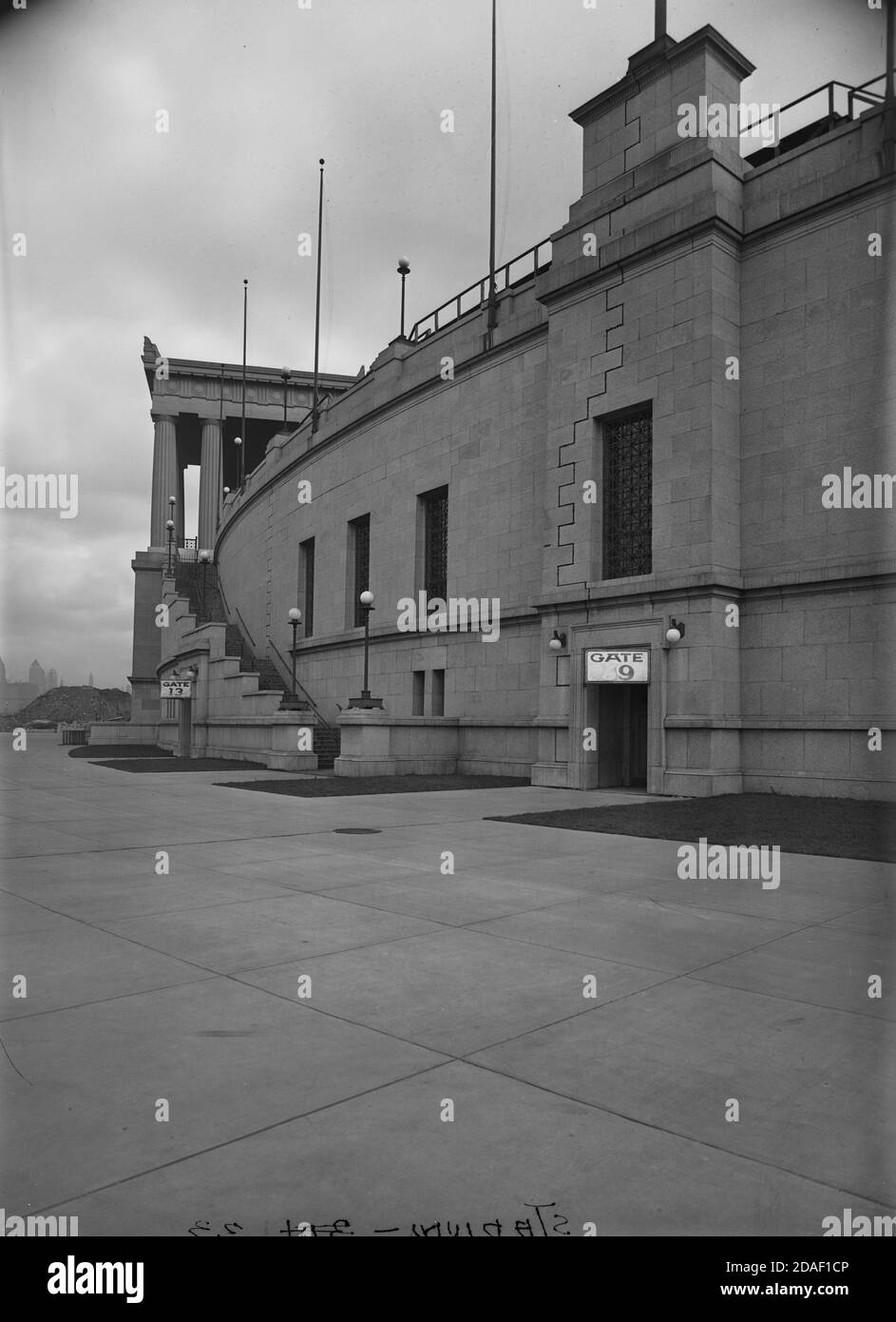 Detail of elevation showing stairway at Soldier Field or Grant Park Stadium, architect Holabird and Roche, circa 1924. Stock Photo